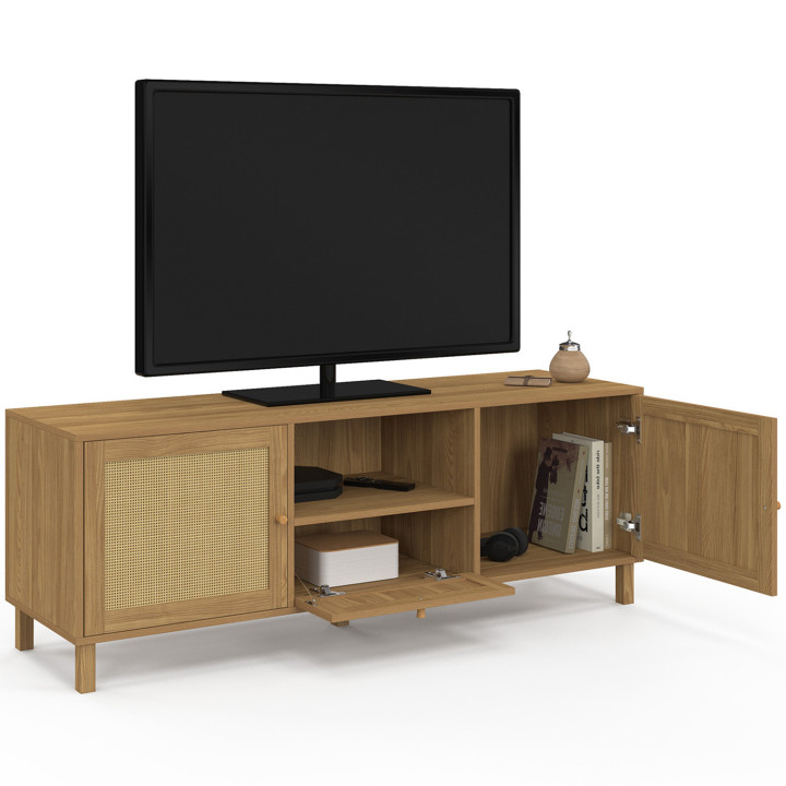 Mueble de TV vintage de 3 puertas de 140 cm con efecto de caña natural - HANAE | IdMarket