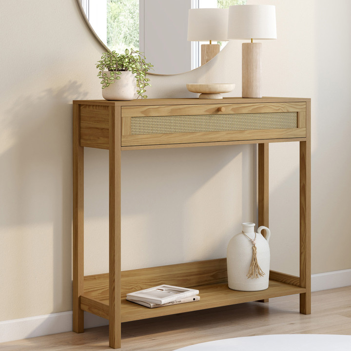 Console HANAE 1 tiroir effet naturel cannage Console HANAE 1 tiroir effet naturel cannage