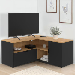 Soporte de TV esquinero de 90 x 90 cm en haya y negro - BALTAZAR | IdMarket