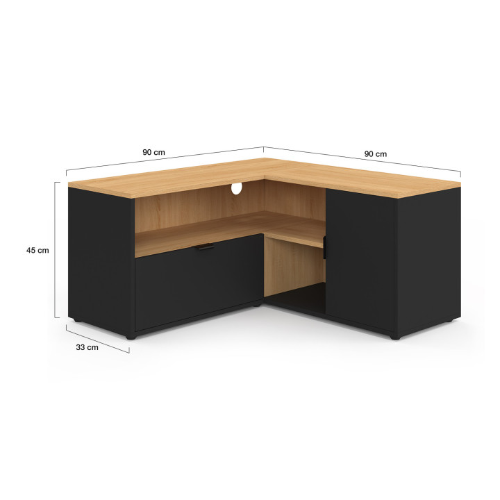 Soporte de TV esquinero de 90 x 90 cm en haya y negro - BALTAZAR | IdMarket