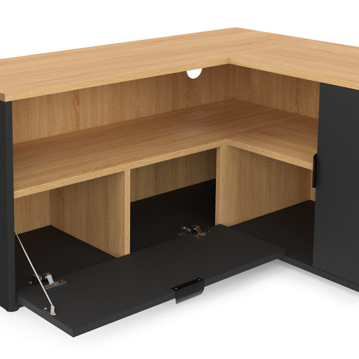 Soporte de TV esquinero de 90 x 90 cm en haya y negro - BALTAZAR | IdMarket