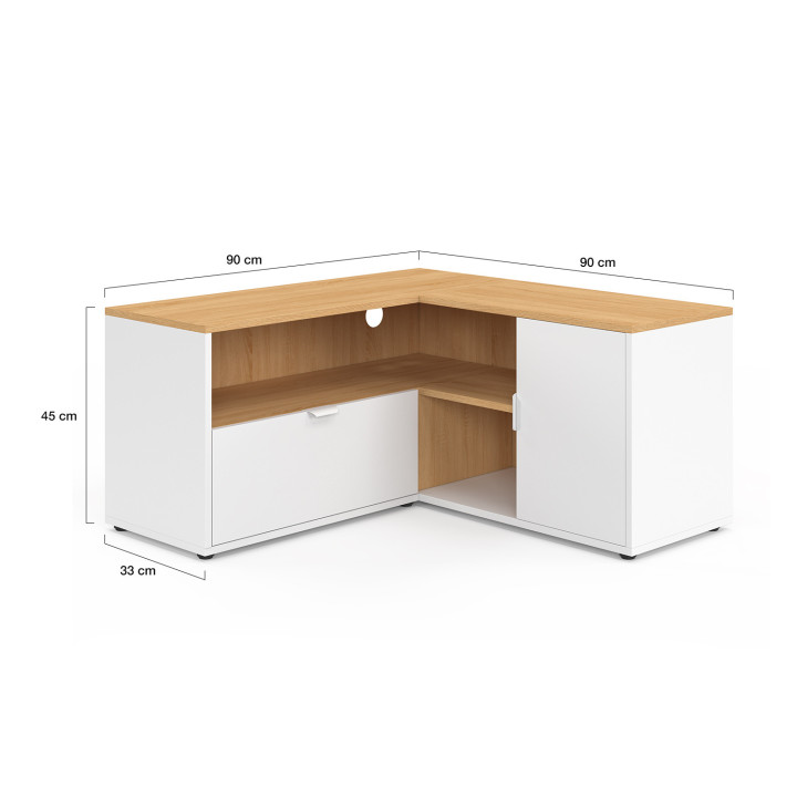 TV-Möbel 90 x 90 cm Eckschrank in Buche und Weiß - BALTAZAR | IdMarket