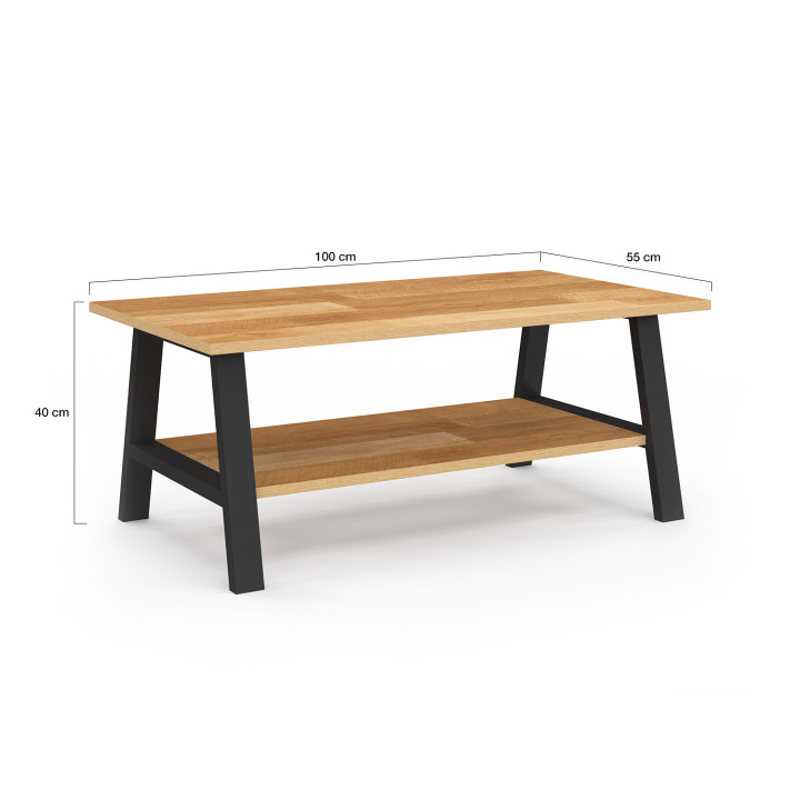 Mesa de centro rectangular 100 cm doble tapa madera y negro - MADELEINE | IdMarket