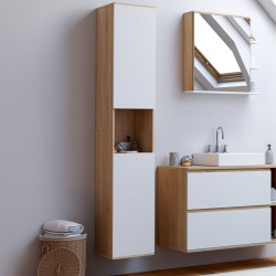 Armario de pared para baño de 2 puertas y 1 hueco en blanco y haya - TOMI | IdMarket