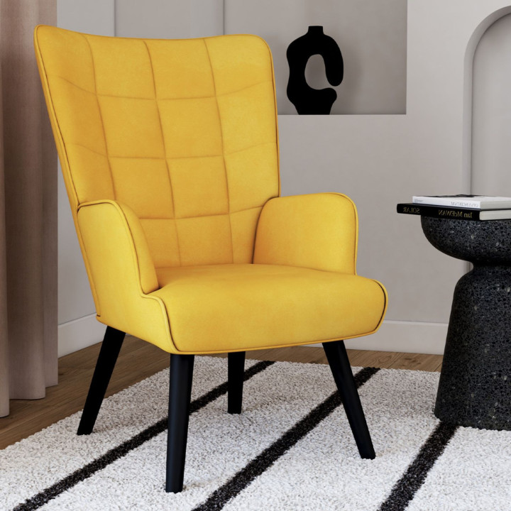Sillón escandinavo barato de terciopelo amarillo mostaza - ANIA | ID Market