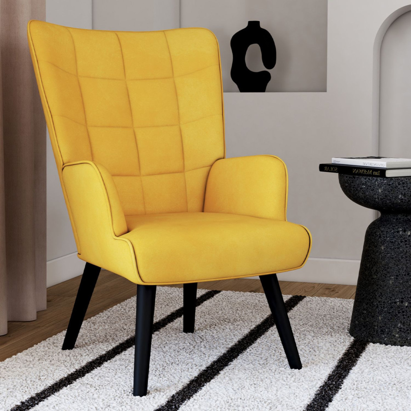 Fauteuil scandinave pas cher en velours jaune moutarde - ANIA ...