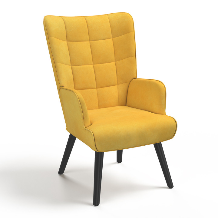 Sillón escandinavo barato de terciopelo amarillo mostaza - ANIA | ID Market