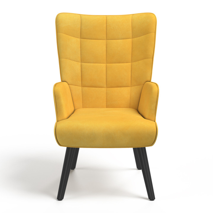 Sillón escandinavo barato de terciopelo amarillo mostaza - ANIA | ID Market