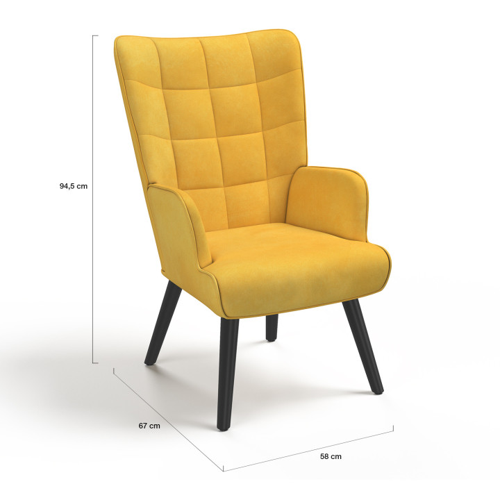 Sillón escandinavo barato de terciopelo amarillo mostaza - ANIA | ID Market