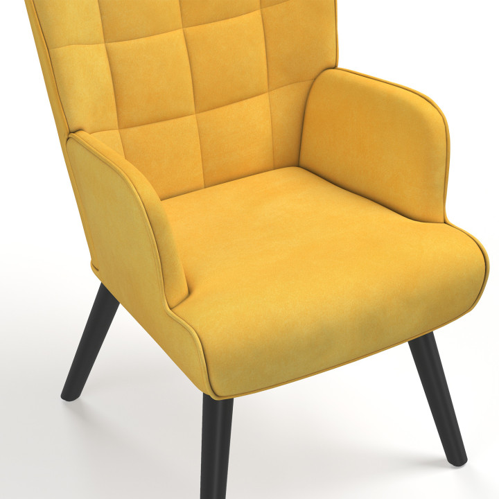Sillón escandinavo barato de terciopelo amarillo mostaza - ANIA | ID Market