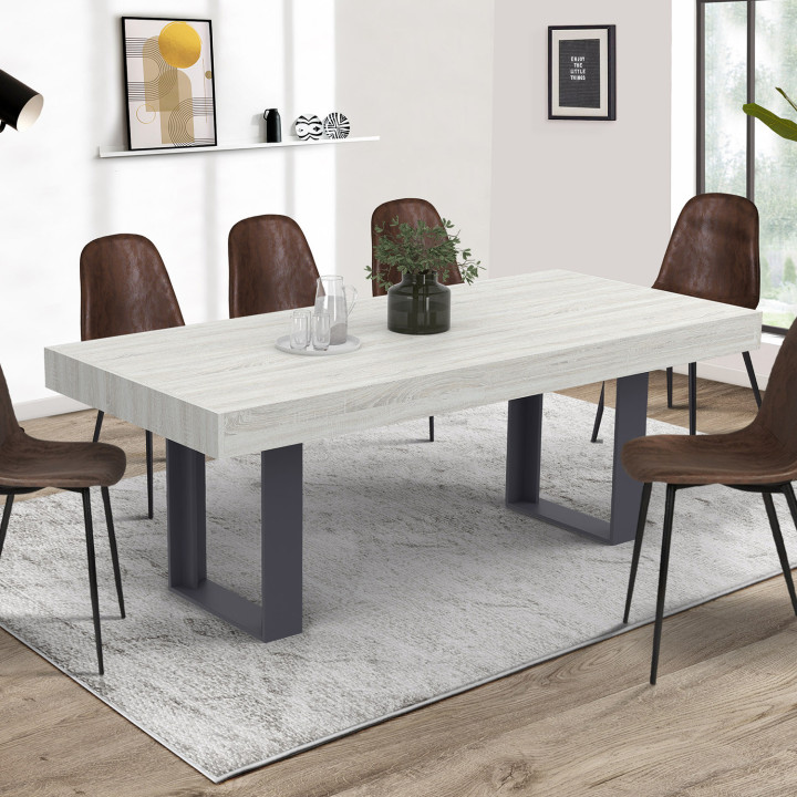 Mesa de comedor industrial madera gris 224 cm - PHOENIX | ID Market