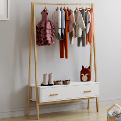 Portabebés infantil tipi 130 cm con 1 puerta blanco y madera - LEON | IdMarket