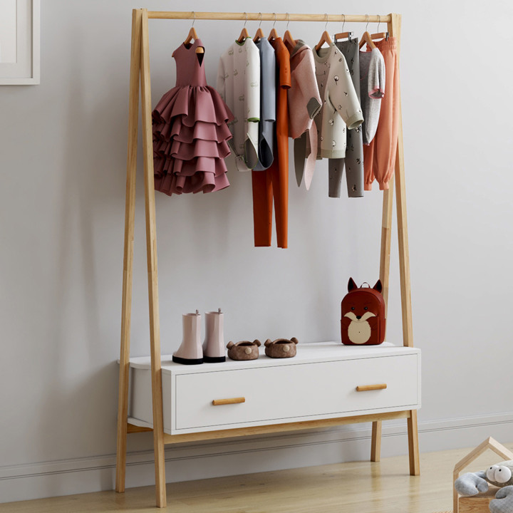 Portant enfant tipi LEON avec porte blanc et bois 130 cm