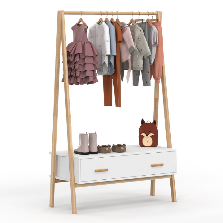 Portabebés infantil tipi 130 cm con 1 puerta blanco y madera - LEON | IdMarket