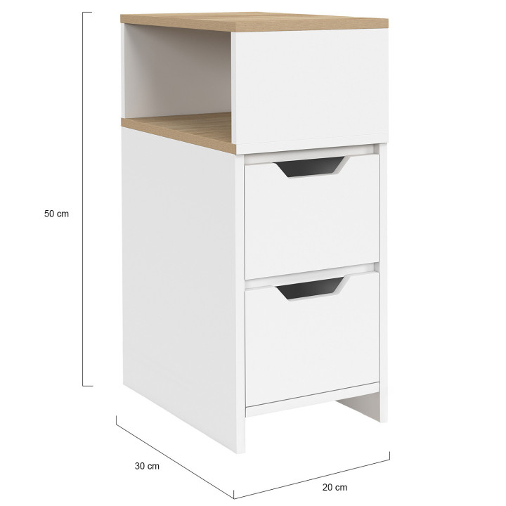 Lot de 2 tables de chevet ANOUK 2 tiroirs avec niche latérale réversible blanc et bois