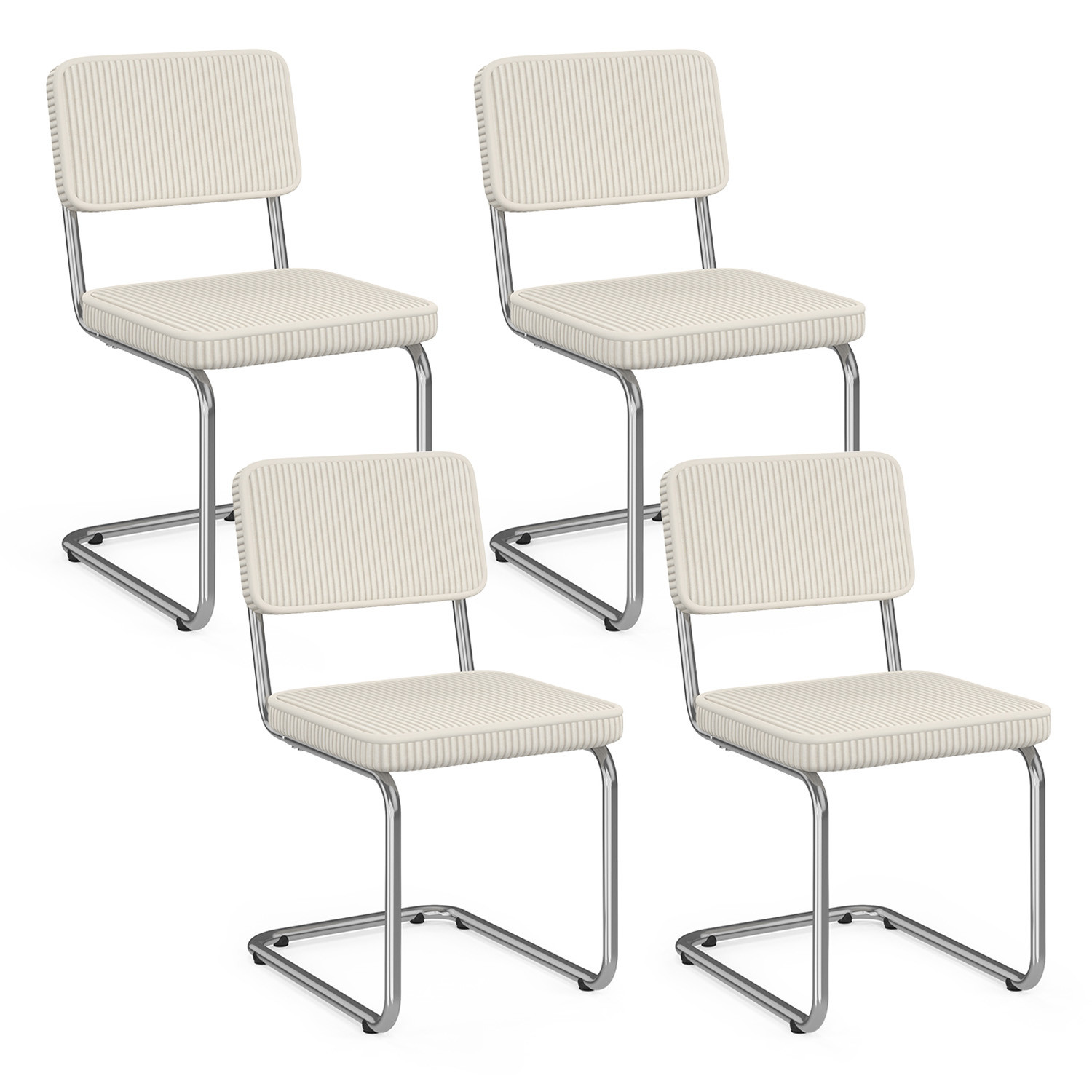 Lot de 4 chaises cantilever en velours côtelé beige et pied métal