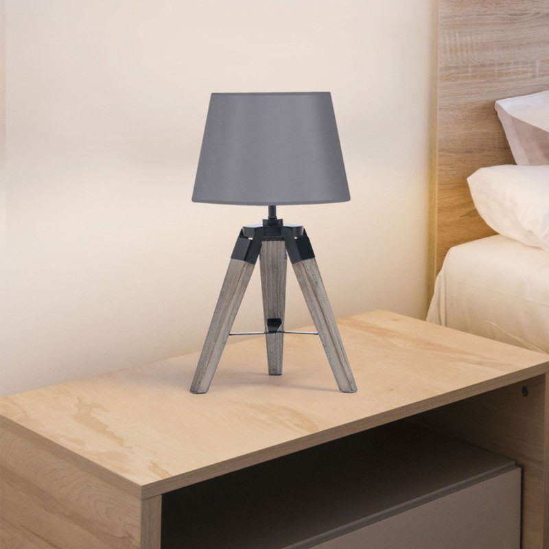 LOT-LT2 - Lampe de chevet colonne bois taupe