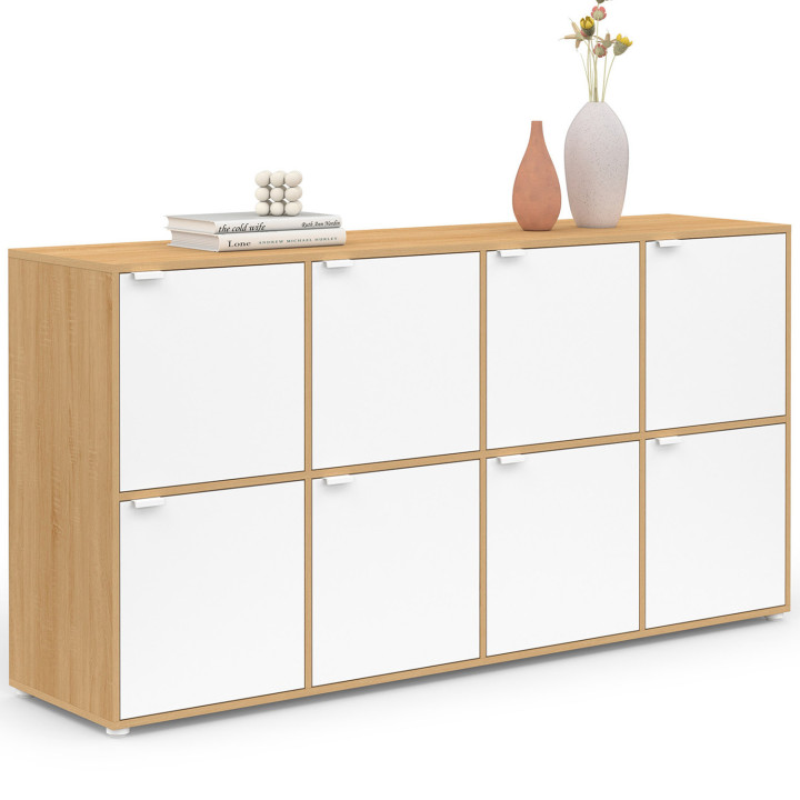 Buffet 139 cm 8 puertas blanco y madera - CASSIE | IdMarket