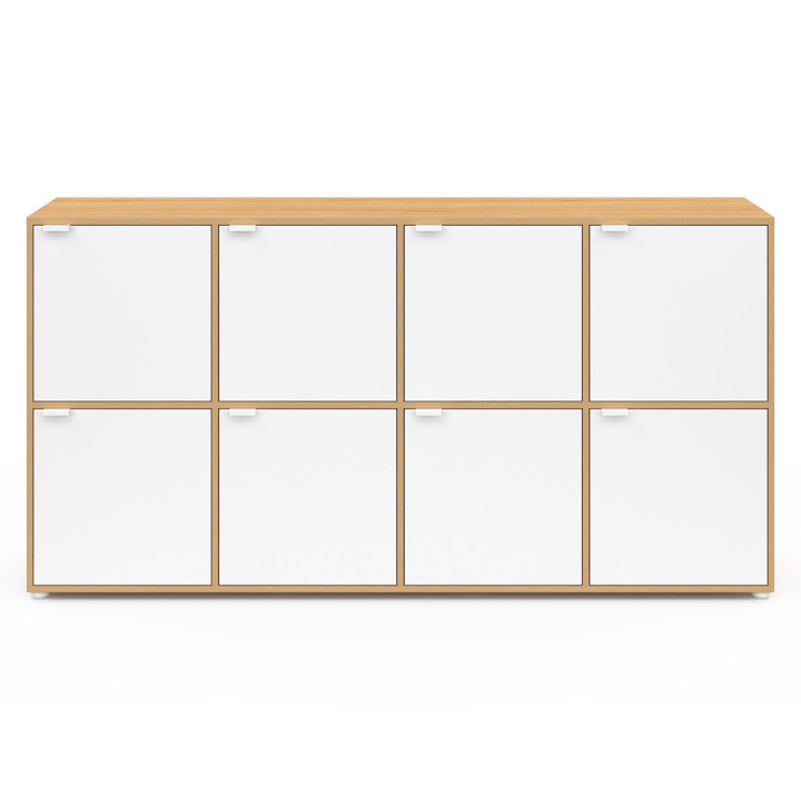 Buffet 139 cm 8 puertas blanco y madera - CASSIE | IdMarket