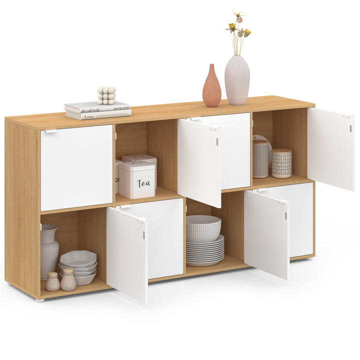 Buffet 139 cm 8 puertas blanco y madera - CASSIE | IdMarket