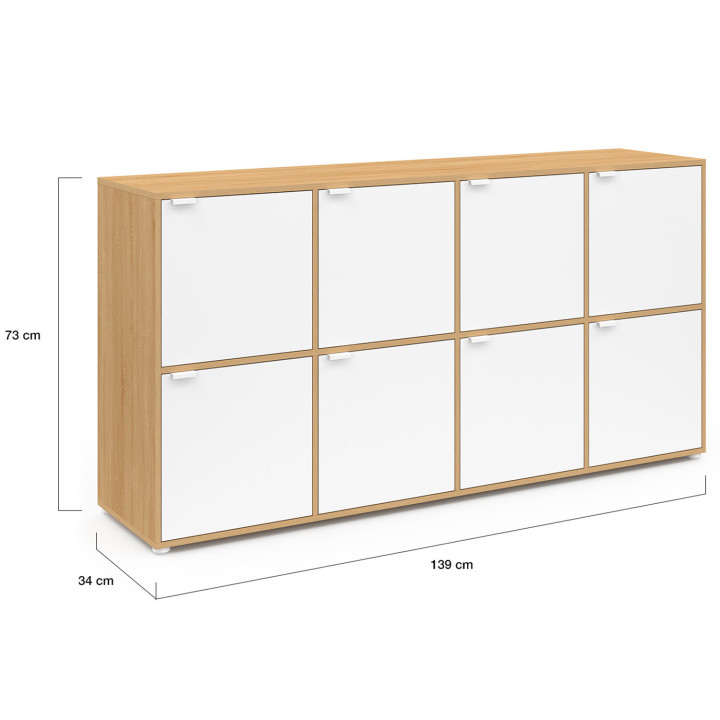 Buffet 139 cm 8 puertas blanco y madera - CASSIE | IdMarket