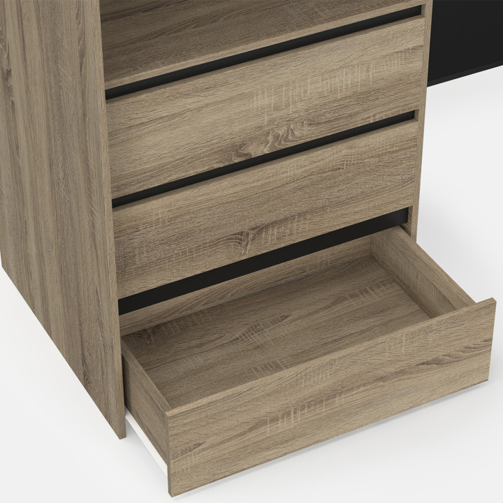 Armario rinconero extensible 200 x 150 x 180 cm haya con armarios + cajones + estantes + cortinas negras - MARLON | IdMarket