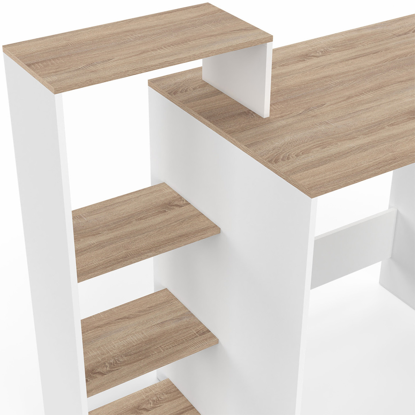 Bureau avec étagères modulables latérales bois façon hêtre et blanc ...