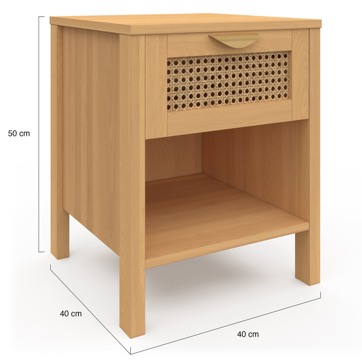 Lot de 2 tables de chevet EDHEN 1 tiroir avec niche cannage et bois