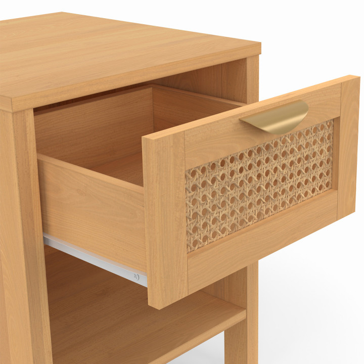 Lot de 2 tables de chevet EDHEN 1 tiroir avec niche cannage et bois