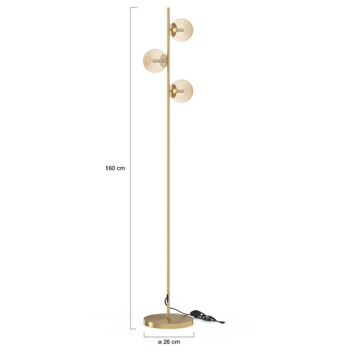 Lámpara de pie en metal dorado con 3 pantallas globo de cristal | IdMarket