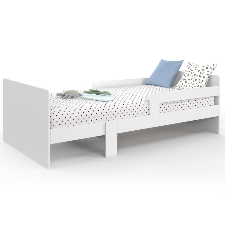 Cama individual convertible 90 x 140/190 cm con base y barandillas de madera blanca - GASPARD | IdMarket