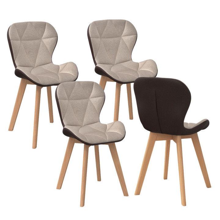 Lot de 4 chaises ROBINE bi-matière en tissu et PU marron et taupe pour salle à manger