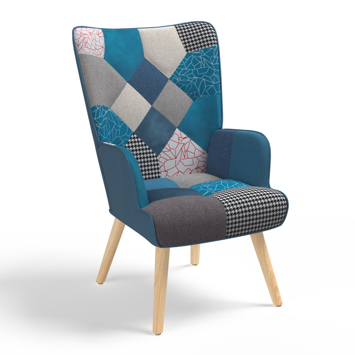 Sillón escandinavo patchwork azul - IVAR | ID Market