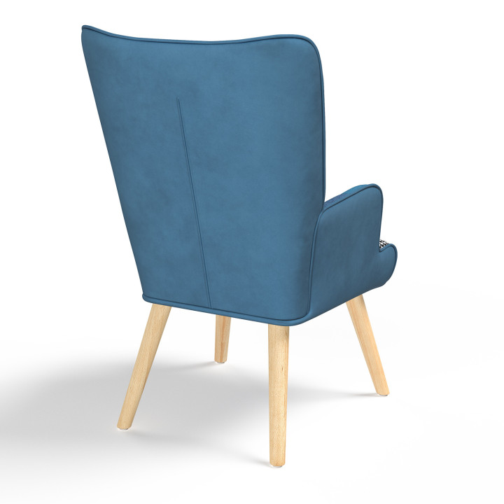 Fauteuil scandinave IVAR en tissu patchwork et velours bleu