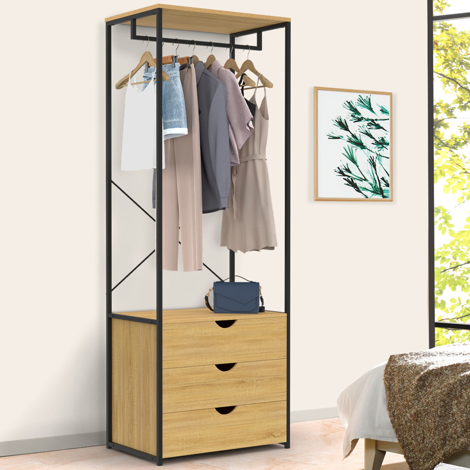 Dressing penderie 3 tiroirs L.60 cm design industriel