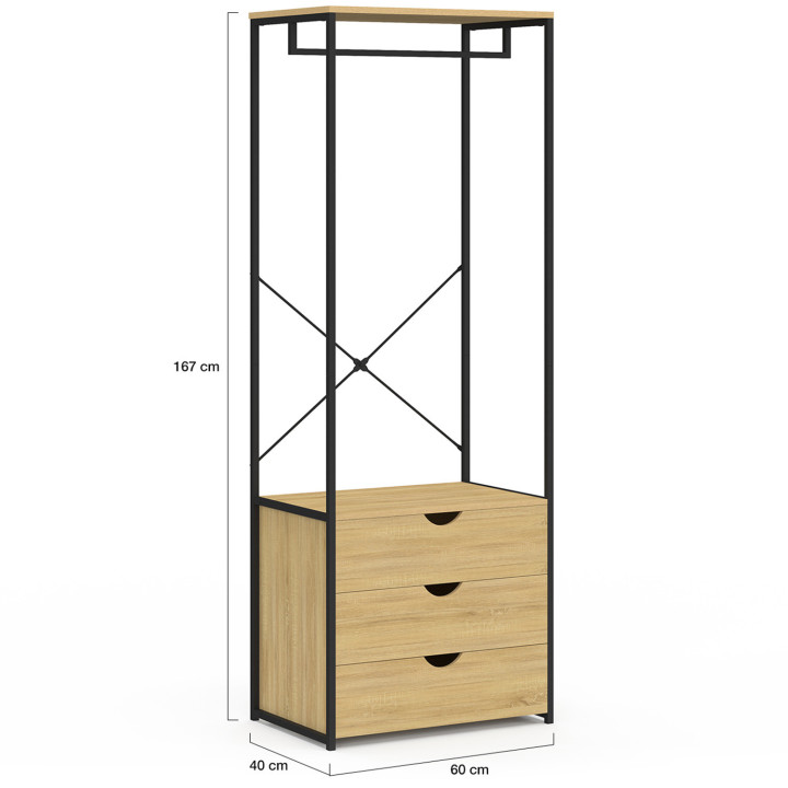 Armario 3 cajones L.60 cm diseño industrial - DETROIT | IdMarket