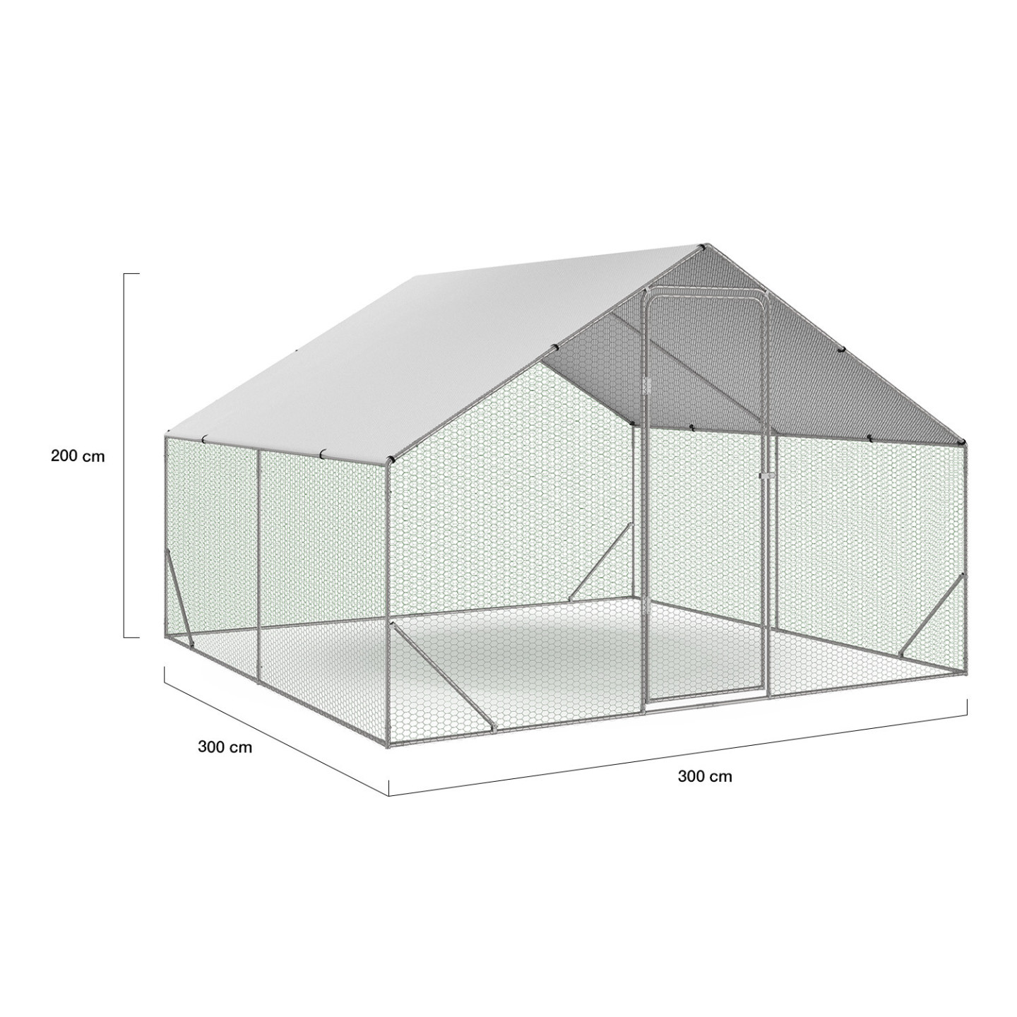 IDMarket - Hok kippenhok, 16 m², roosterrooster, 4 x 4 m, verzinkt staal
