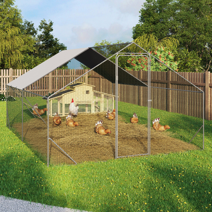 Enclos poulailler 12 m² 4x3 M avec grand perchoir 4 niveaux en bois acier galvanisé