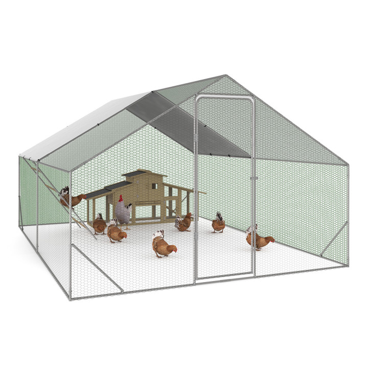 Enclos poulailler 12 m² 4x3 M avec grand perchoir 4 niveaux en bois acier galvanisé