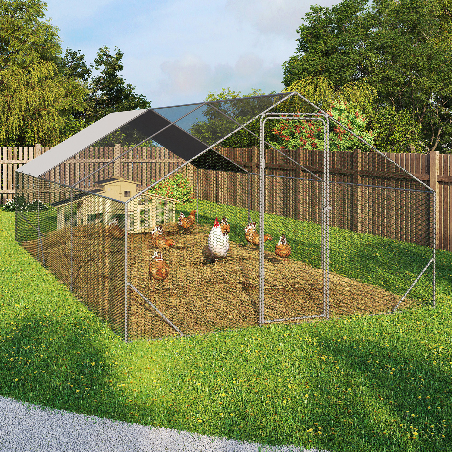 Enclos poulailler 18 m2 parc grillagé 6x3m acier galvanisé