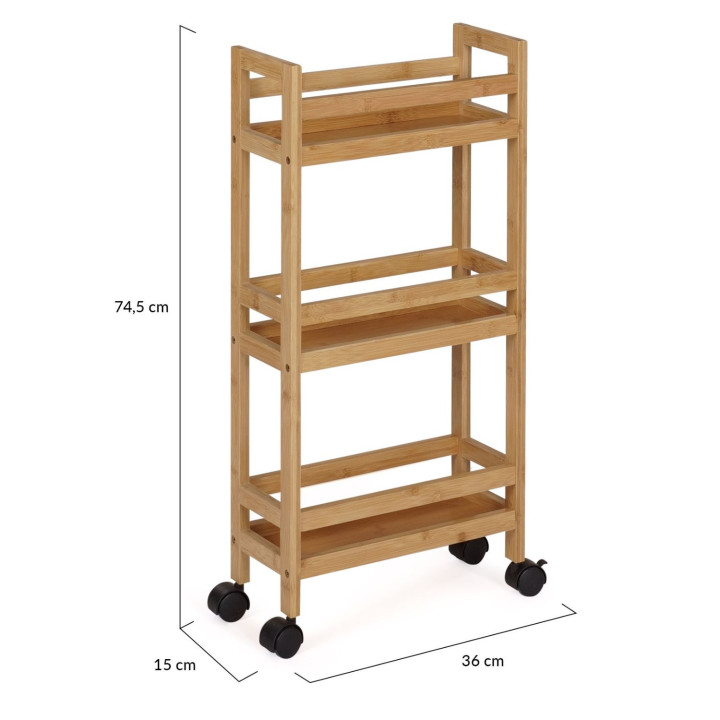 Aparador de bambú con ruedas, 3 niveles - BEA | IdMarket