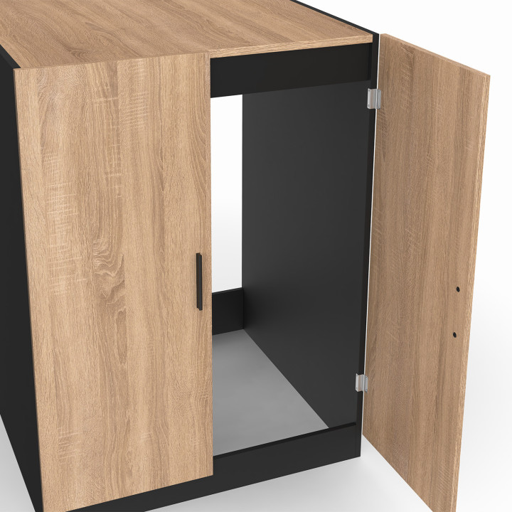 Armario para lavadora con puertas negras y de haya - WALLIS | IdMarket