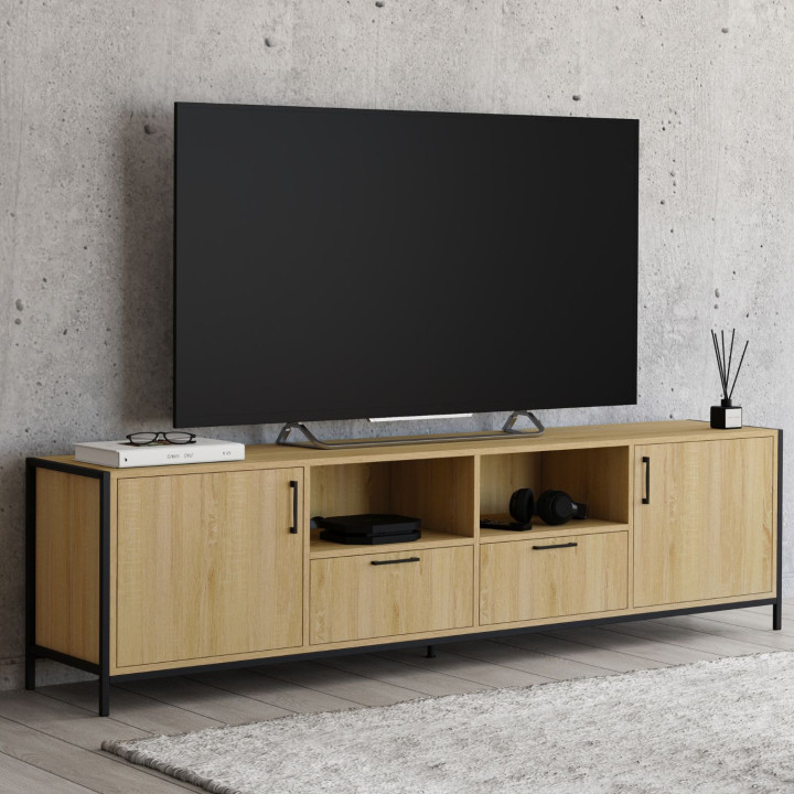 Mueble TV 180 cm 2 puertas 2 cajones diseño industrial - DETROIT | IdMarket