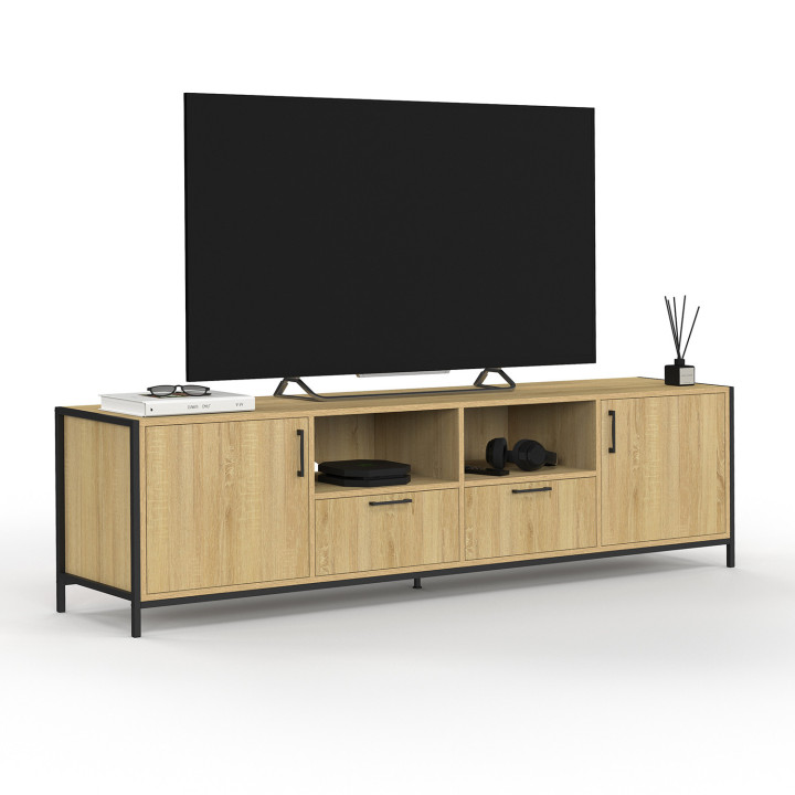 Mueble TV 180 cm 2 puertas 2 cajones diseño industrial - DETROIT | IdMarket