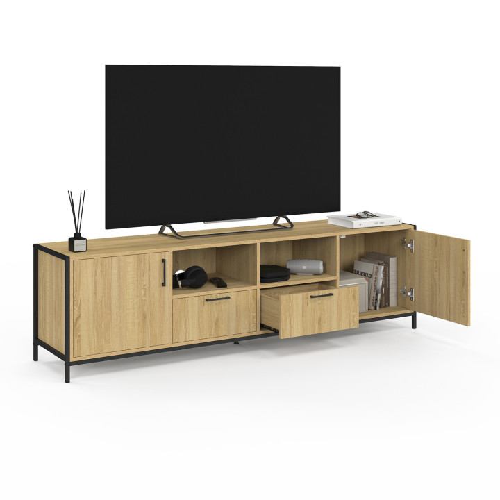 Mueble TV 180 cm 2 puertas 2 cajones diseño industrial - DETROIT | IdMarket