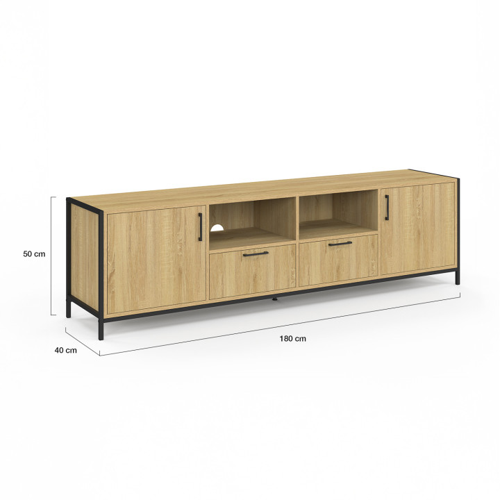 Mueble TV 180 cm 2 puertas 2 cajones diseño industrial - DETROIT | IdMarket