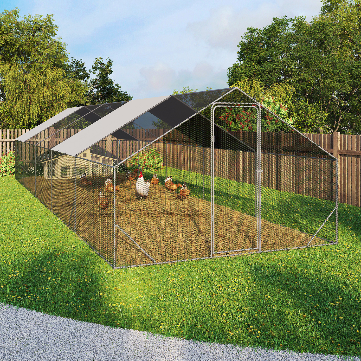 Enclos poulailler 30 m² parc grillagé en acier galvanisé