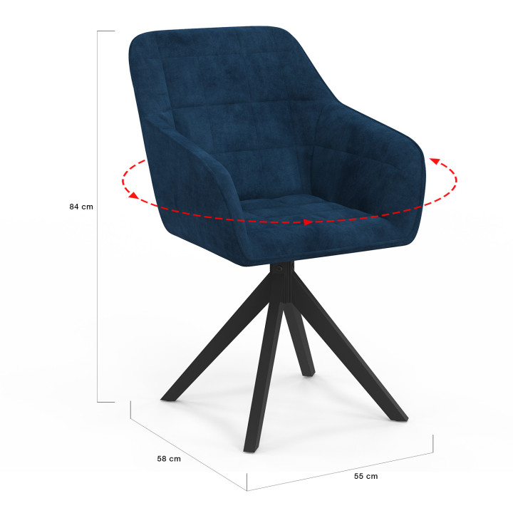 Juego de 2 sillas de comedor giratorias, sillones de mesa en terciopelo azul - MADY | IdMarket