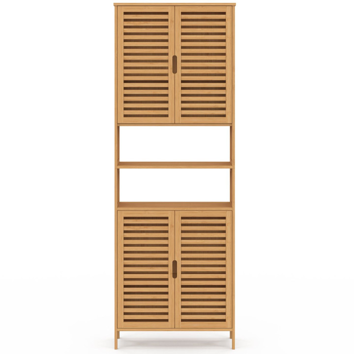 Mueble de baño alto de bambú con 4 puertas y 2 nichos - BEA | IdMarket