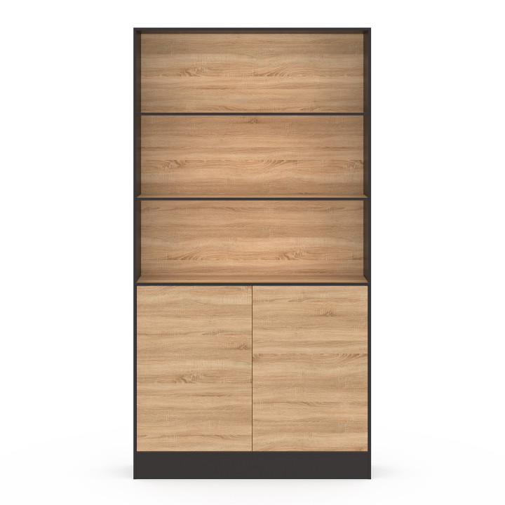 Bücherregal CARLA 3 Ebenen XXL 1 Schrank schwarz und Holzeffekt H.190 cm